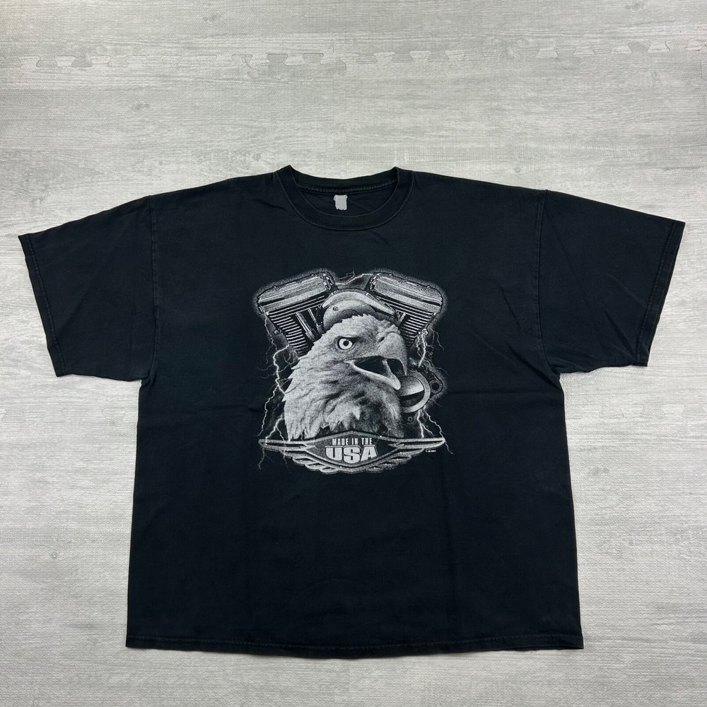 Vintage 90s Eagle Motor Shirt‎ Size XXL Black Made In The USA Thunder Biker Logo